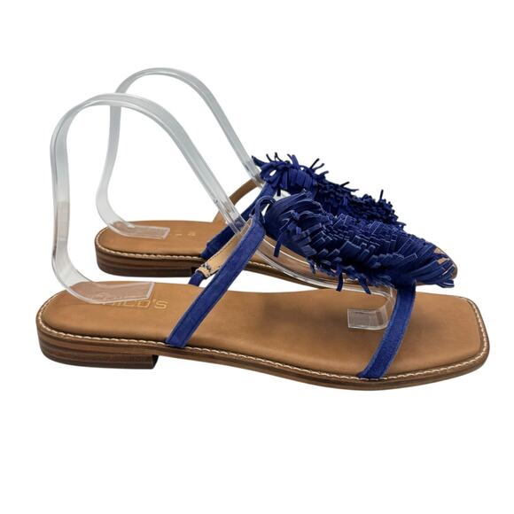 Chico's NEW Delray Royal Cobalt Blue Suede Fringe Slide Cushioned Summer Sandals - Picture 3 of 11